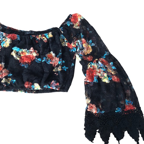 Love J. Floral Mesh Crotchet Crop SZ S - Picture 13 of 13